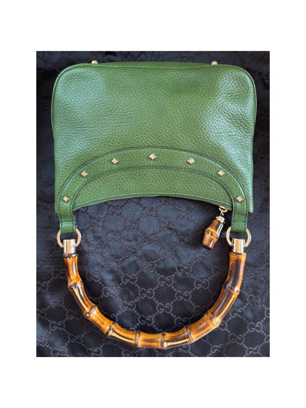 Authentic Gucci Anita Green Leather Bamboo Top Handle Bag - Picture 3 of 11
